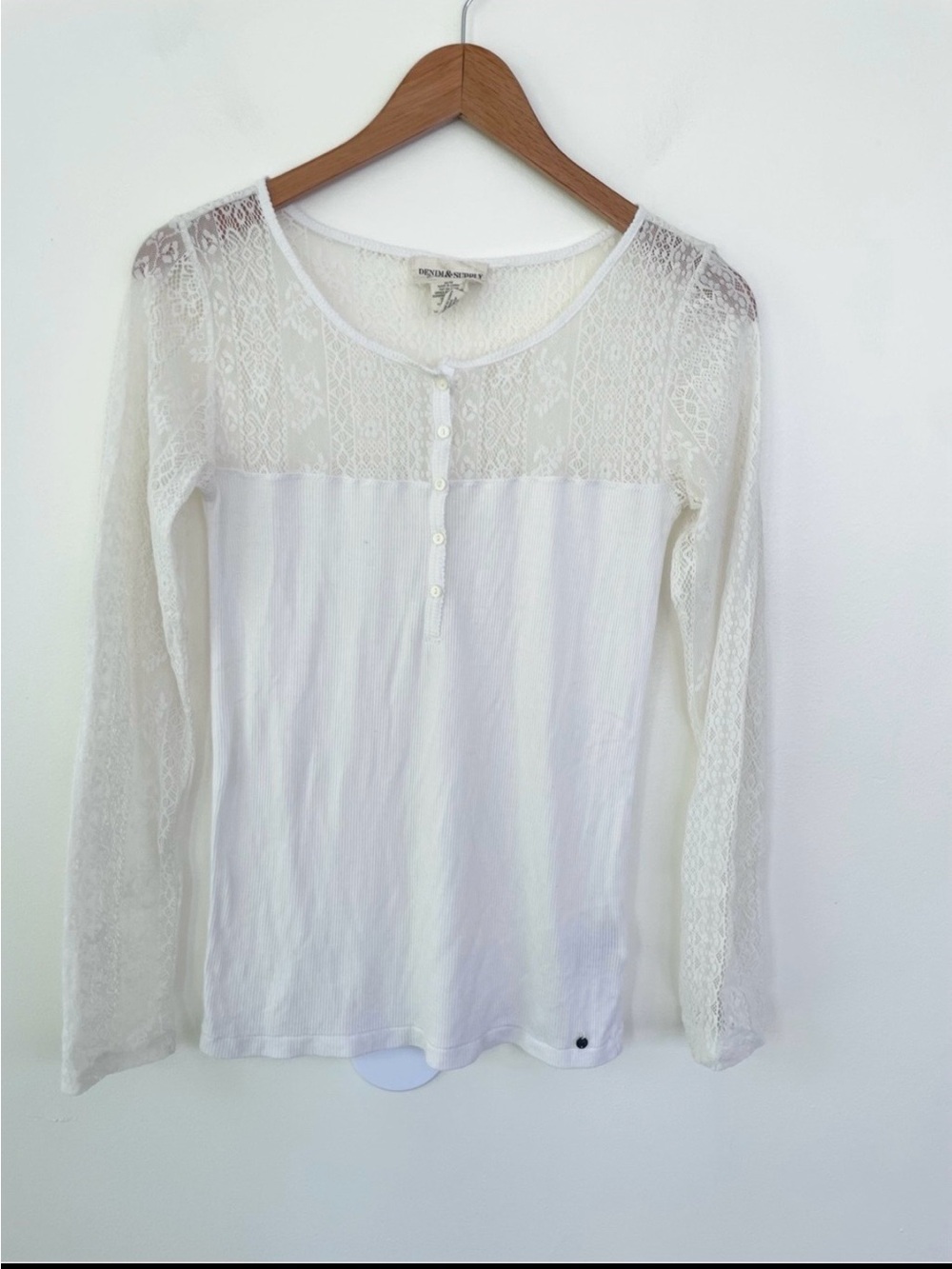 Denim & Supply Ralph Lauren Ivory Cream Lace Ribbed Henley M Medium Longsleeve